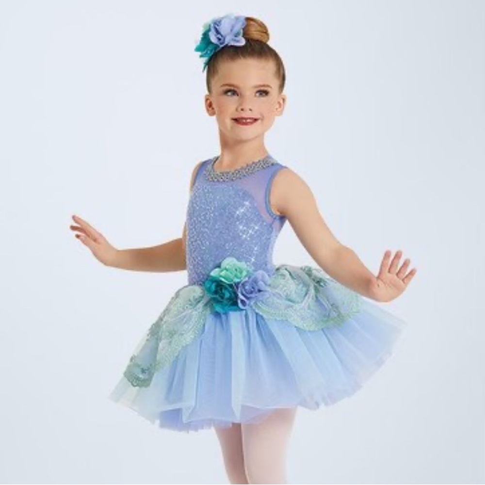 Weissman Girls Blue and Green Dance Costume